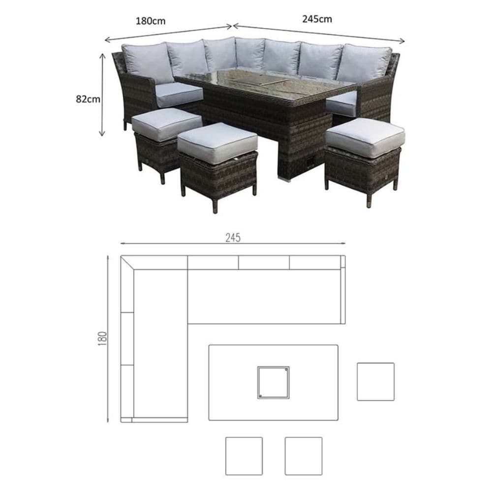 Edwina Corner Dining Sofa Set With Lift Table & Ice Bucket - Grey