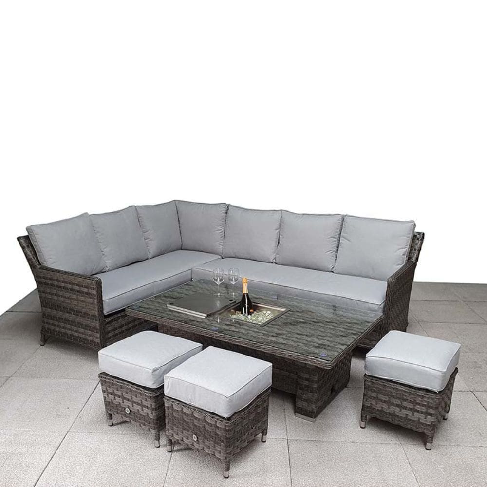 Edwina Corner Dining Sofa Set With Lift Table & Ice Bucket - Grey