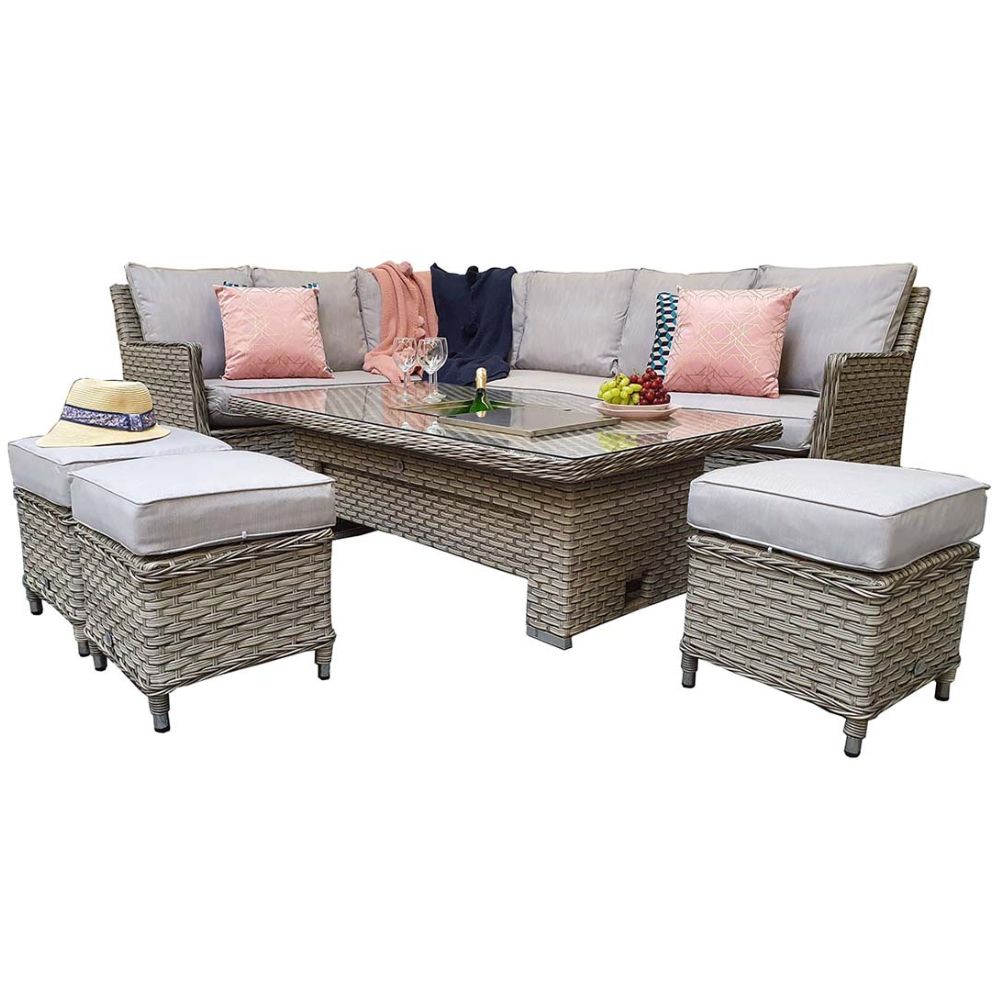 Edwina Corner Dining Sofa Set With Lift Table & Ice Bucket - Special Grey