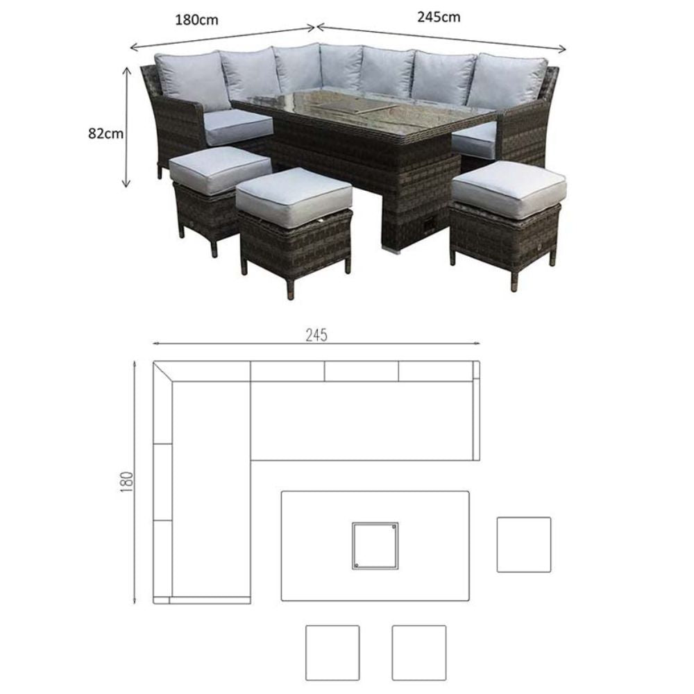 Edwina Corner Dining Sofa Set With Lift Table & Ice Bucket - Special Grey