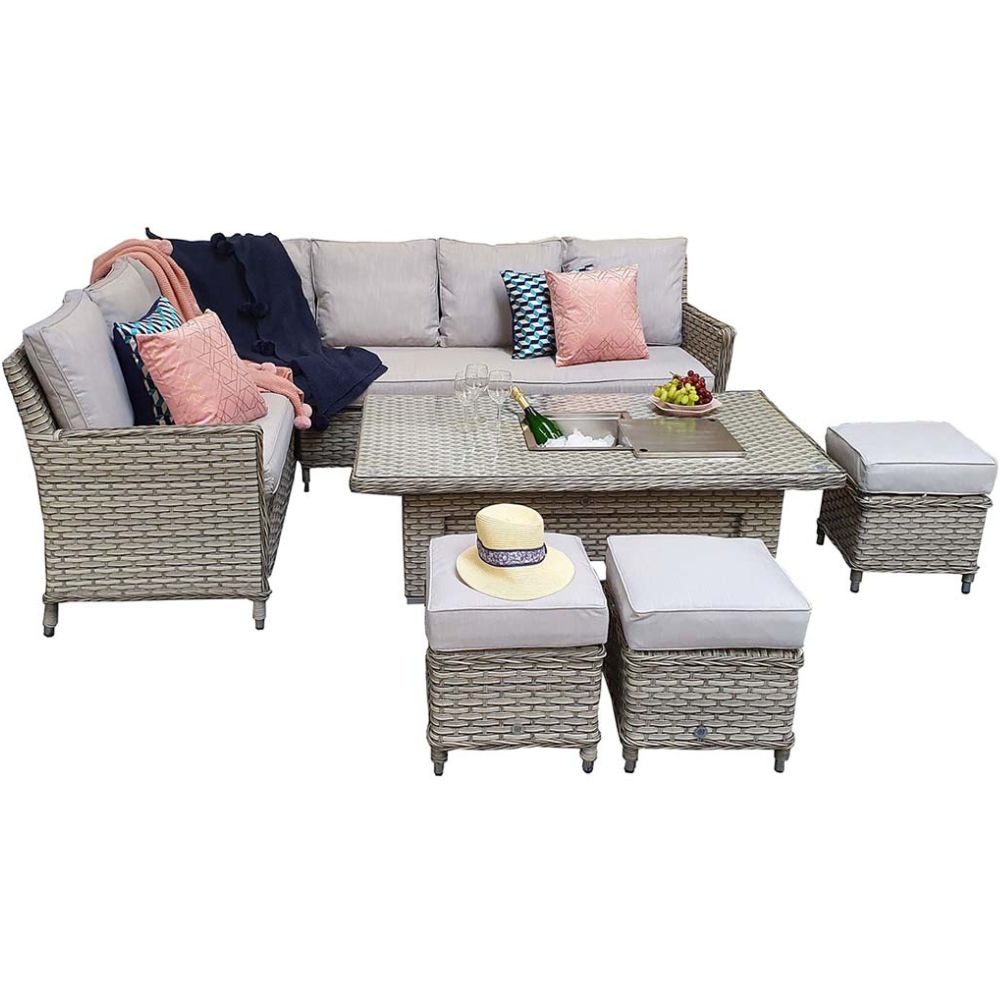 Edwina Corner Dining Sofa Set With Lift Table & Ice Bucket - Special Grey