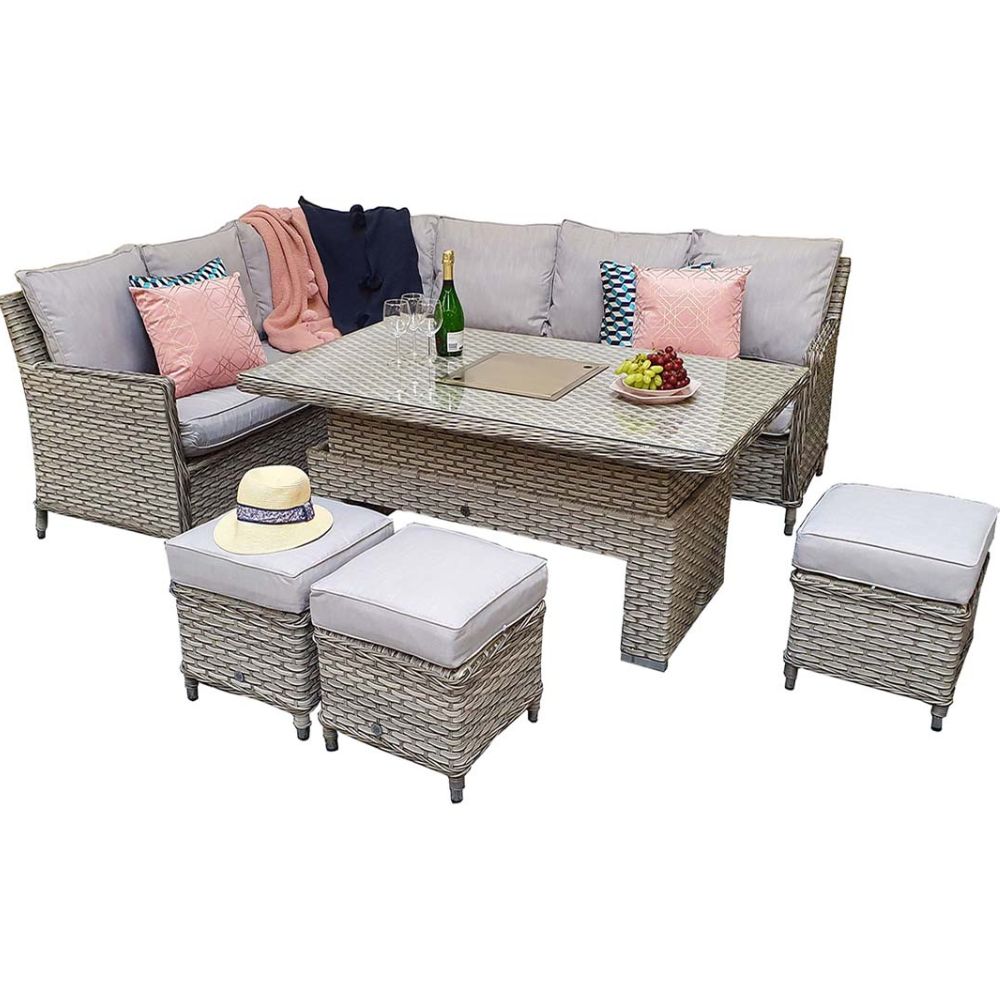 Edwina Corner Dining Sofa Set With Lift Table & Ice Bucket - Special Grey