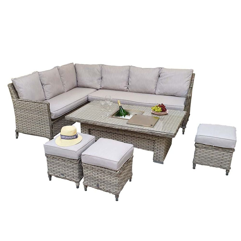 Edwina Corner Dining Sofa Set With Lift Table & Ice Bucket - Special Grey