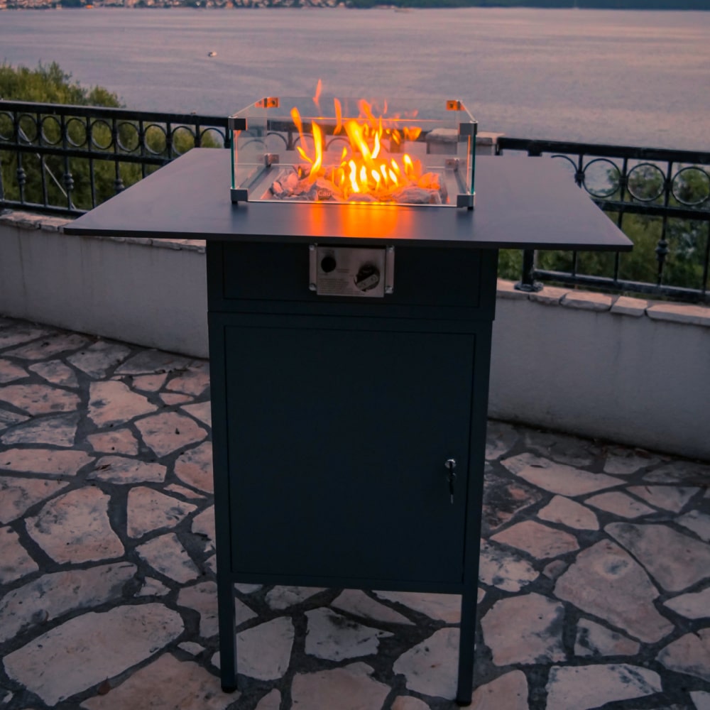 Engasco Slava High Gas Fire Table Hospitality flame during night view