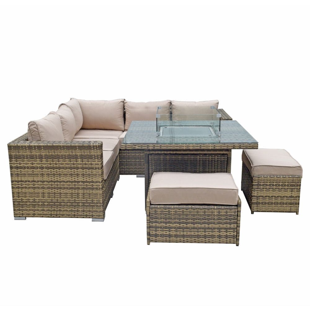 Georgia Firepit Corner Dining Sofa Set In Nature Brown