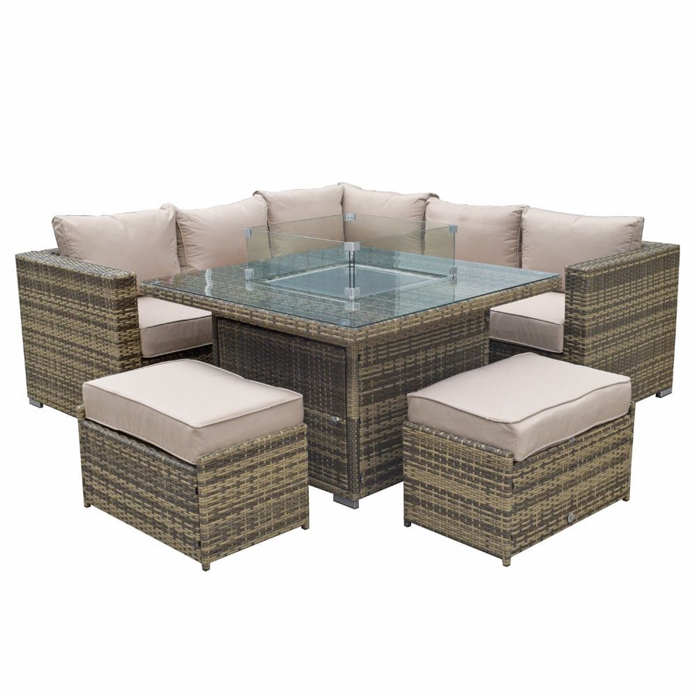 Georgia Firepit Corner Dining Sofa Set In Nature Brown