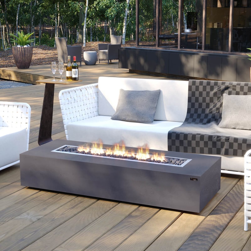 mezzo gas fire pit in grey lifestyle view