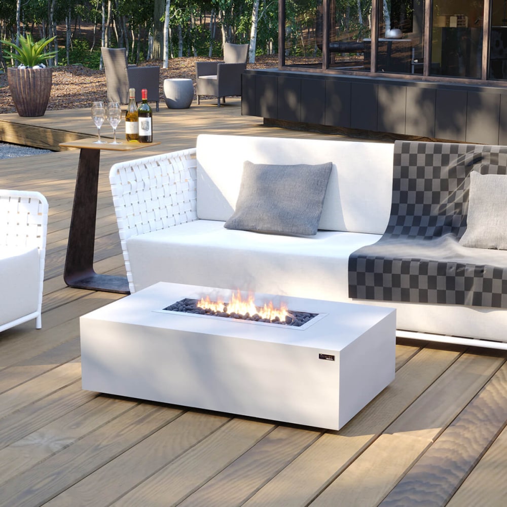 mirage gas fire pit in white side view