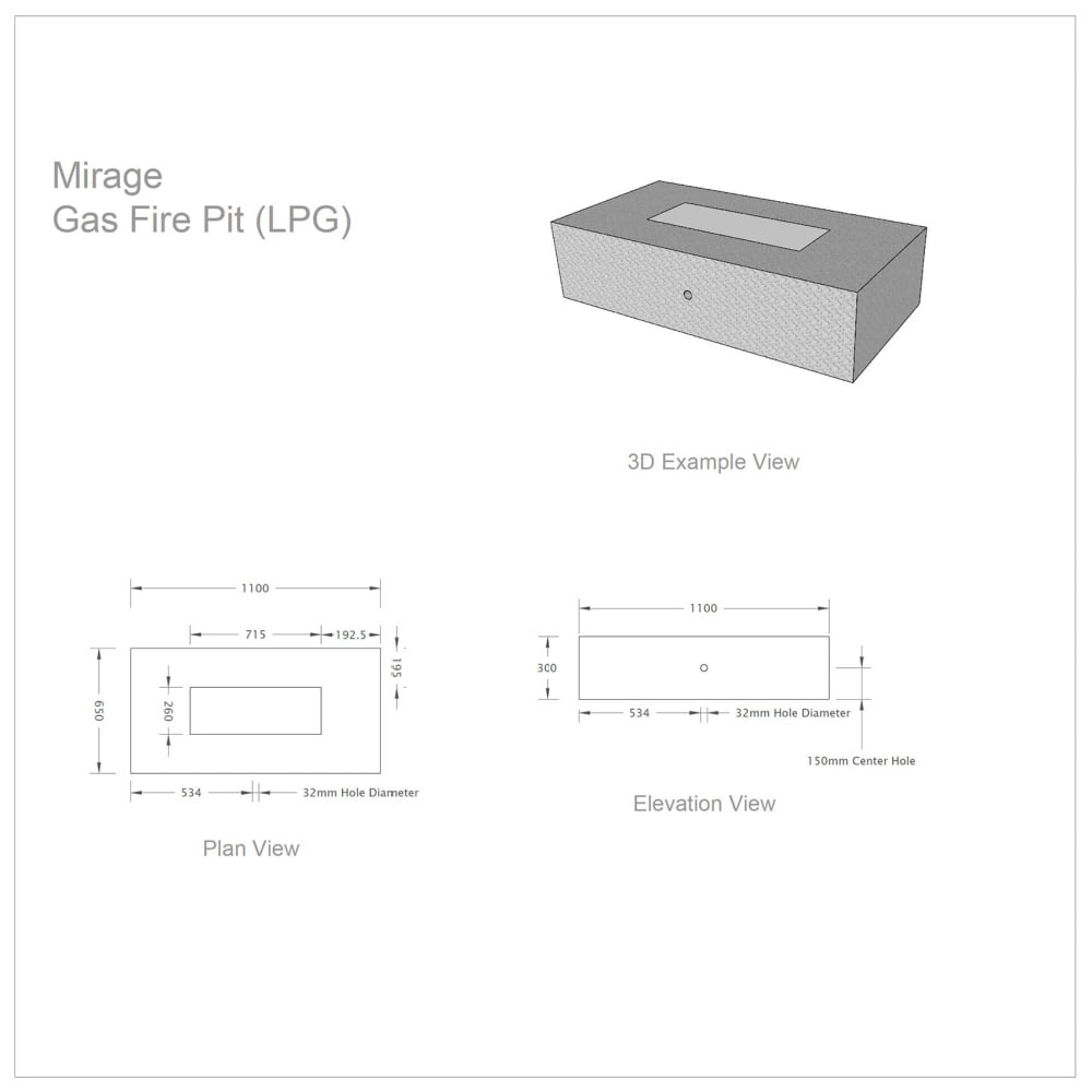 mirage lpg gas fire pit technical drawings