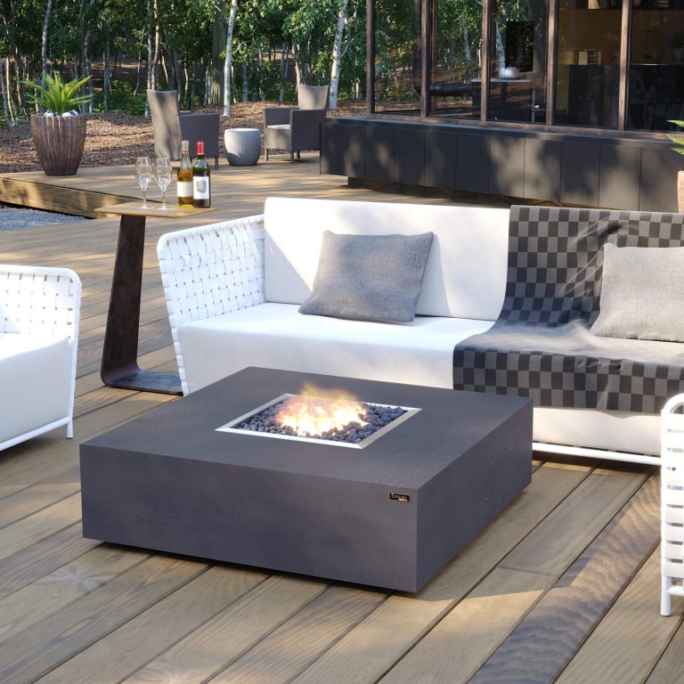 monte gas fire pit in grey lifestyle view