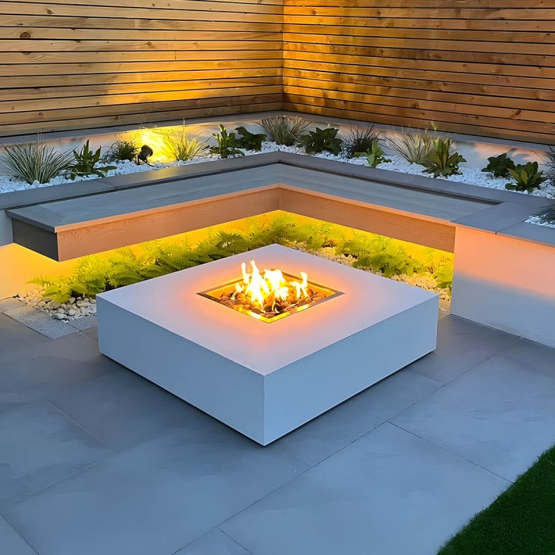 monte gas fire pit in white lifestyle image