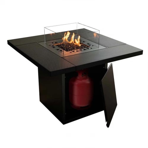 planika square table fire table hospitality side view gas bottle open door view