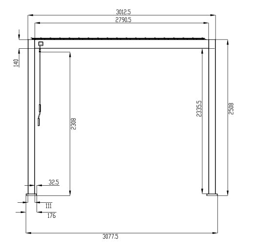 Suns lifestyle rota louvered pergola tech drawing above