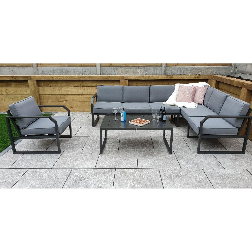 alarna corner sofa set in grey front view