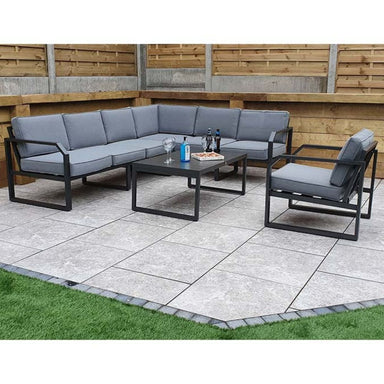 alarna corner sofa set in grey coffee table with drinks