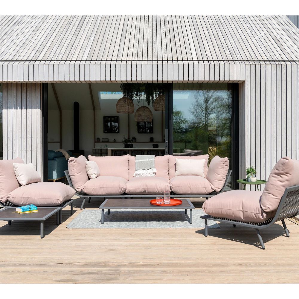 alexander rose beach sofa set 5 piece pink with side and coffee table view