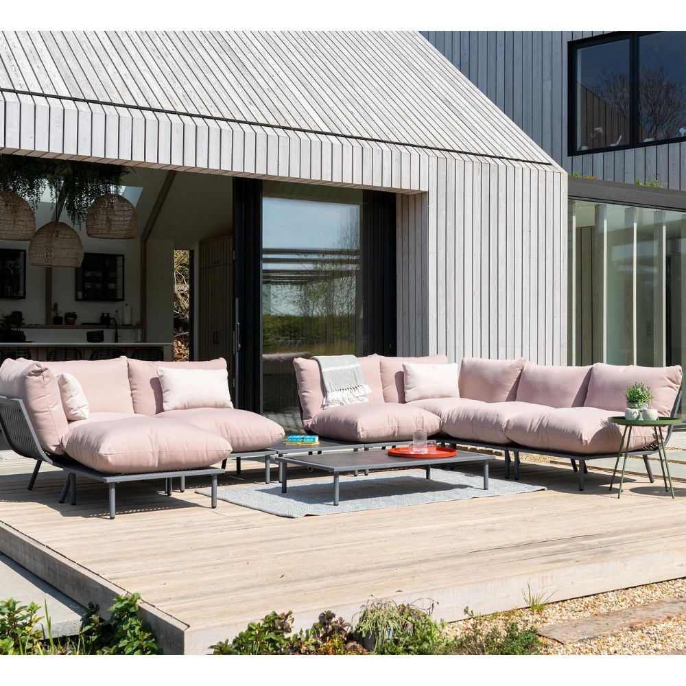 alexander rose beach sofa set 8 piece side table coffee table ground level view