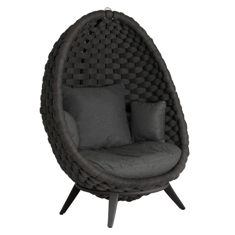 alexander rose cordial luxe lucy hanging chair with base white background in dark grey