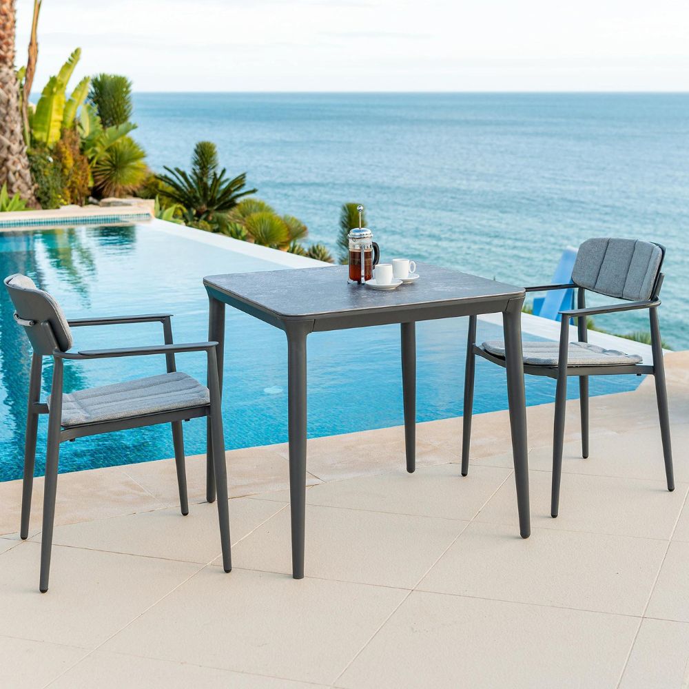 alexander rose rimini aluminium dining set square table with 2 seats view