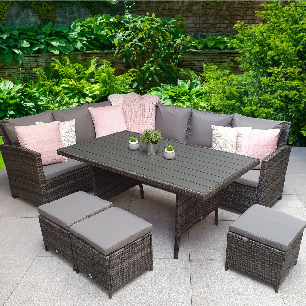 Charlotte Corner Rattan Dining Sofa Set - Polywood Table