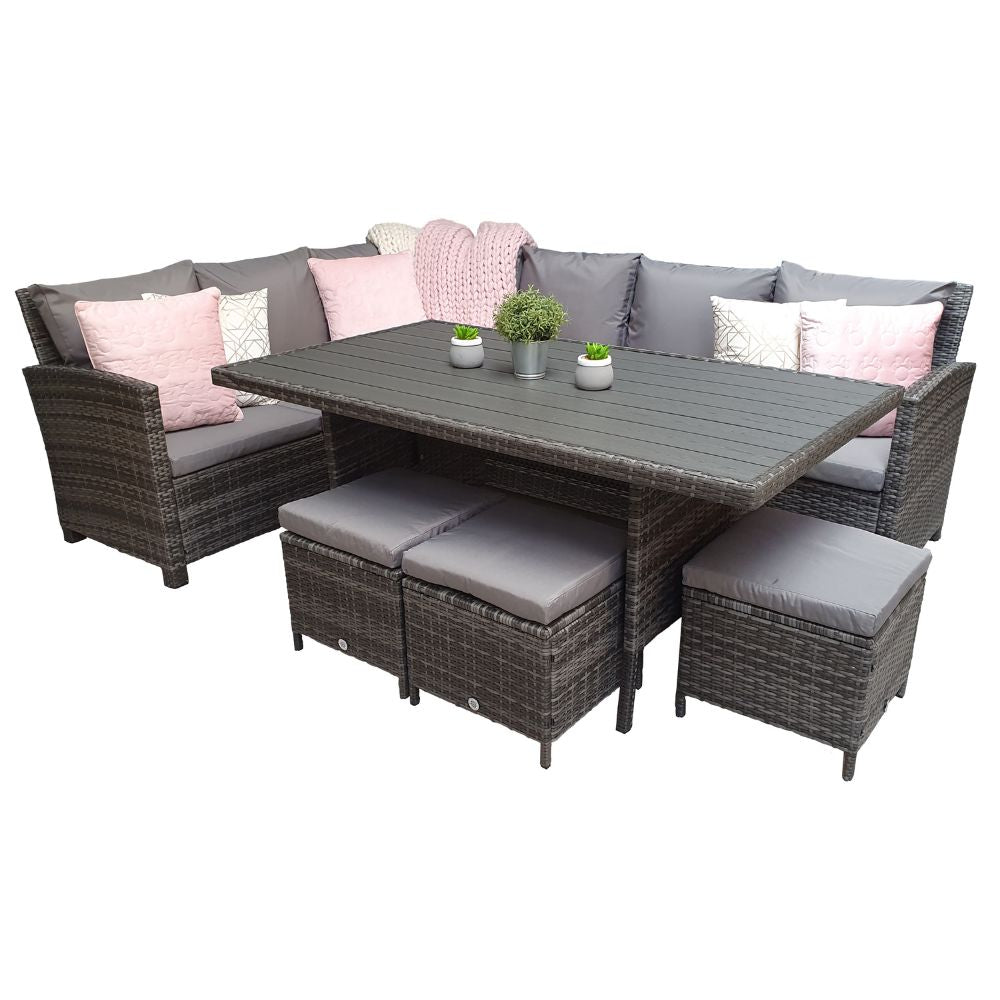 Charlotte Corner Rattan Dining Sofa Set - Polywood Table