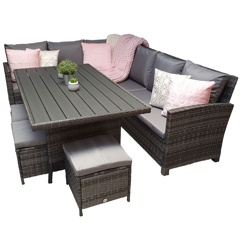 Charlotte Corner Rattan Dining Sofa Set - Polywood Table