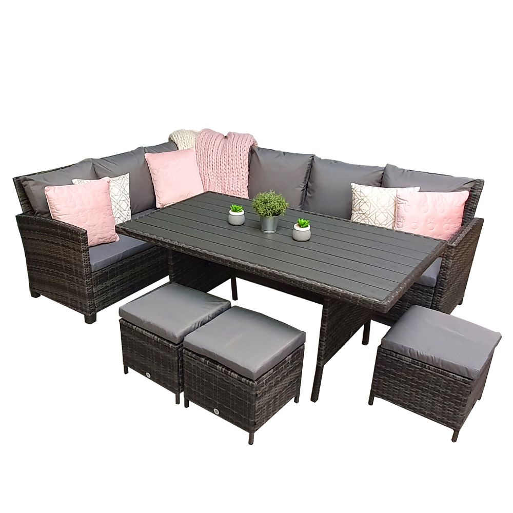 Charlotte Corner Rattan Dining Sofa Set - Polywood Table