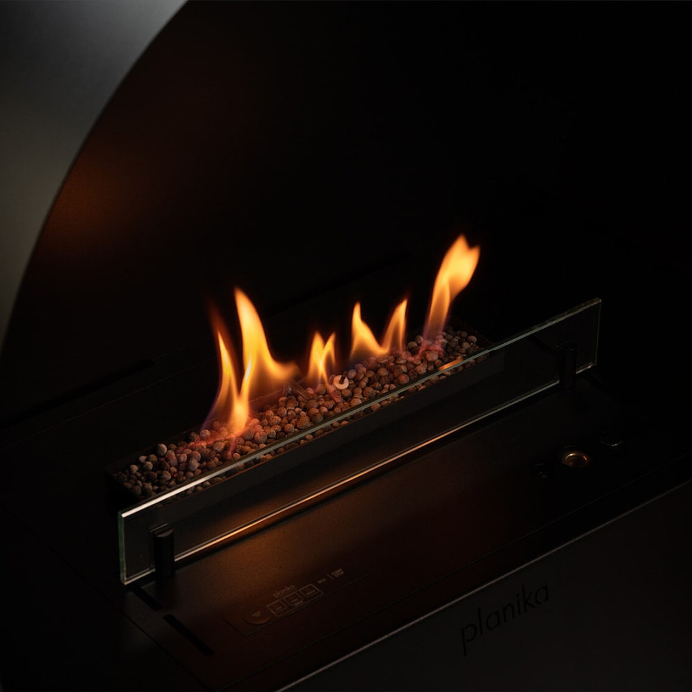 planika bubble wall and floor freestanding bioethanol fireplace flame close up view