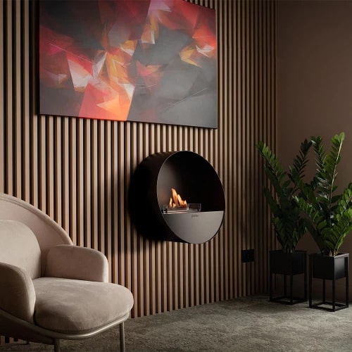 planika bubble wall and floor freestanding bioethanol fireplace lifestyle on wall side view