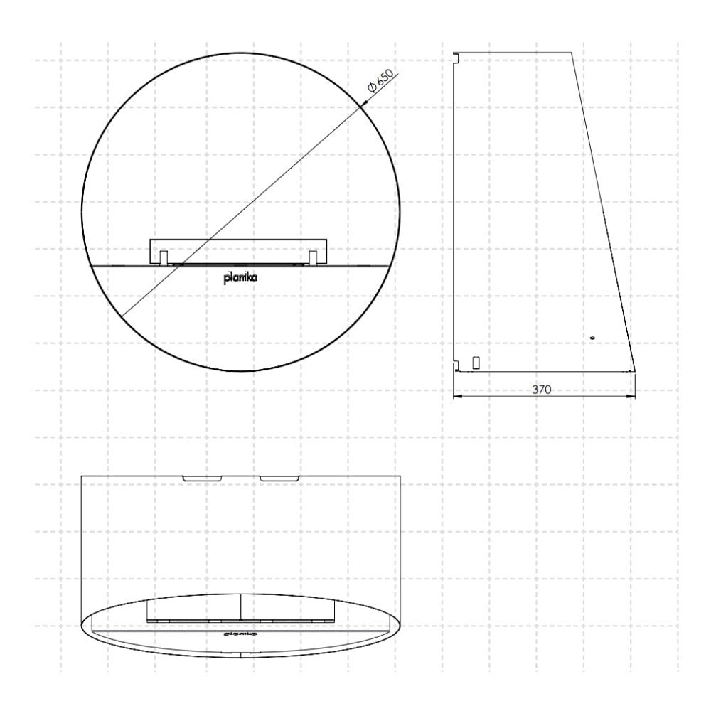 planika bubble wall and floor freestanding bioethanol fireplace tech drawing