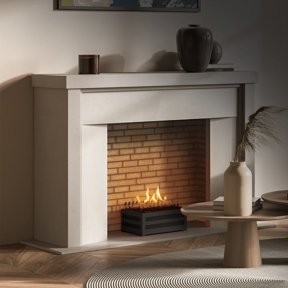 planika Senso basket freestanding bioethanol fireplace sat in old fireplace view