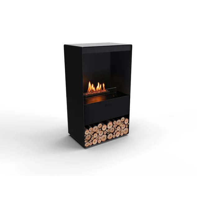 planika senso freestanding bioethanol stove side view with  decorative log