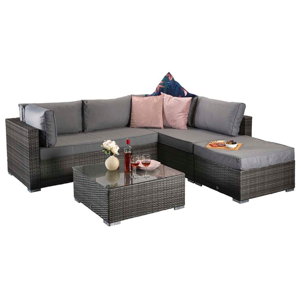 Savannah Deluxe Rattan Corner Sofa Set In Grey