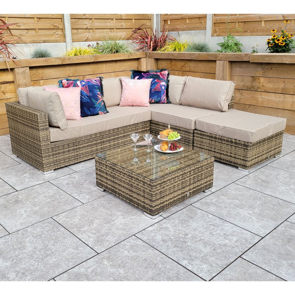 Savannah Deluxe Rattan Corner Sofa Set In Nature Brown