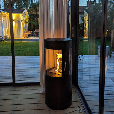 scandiflames columbus freestanding bioethanol stove modern corner beside glass windows