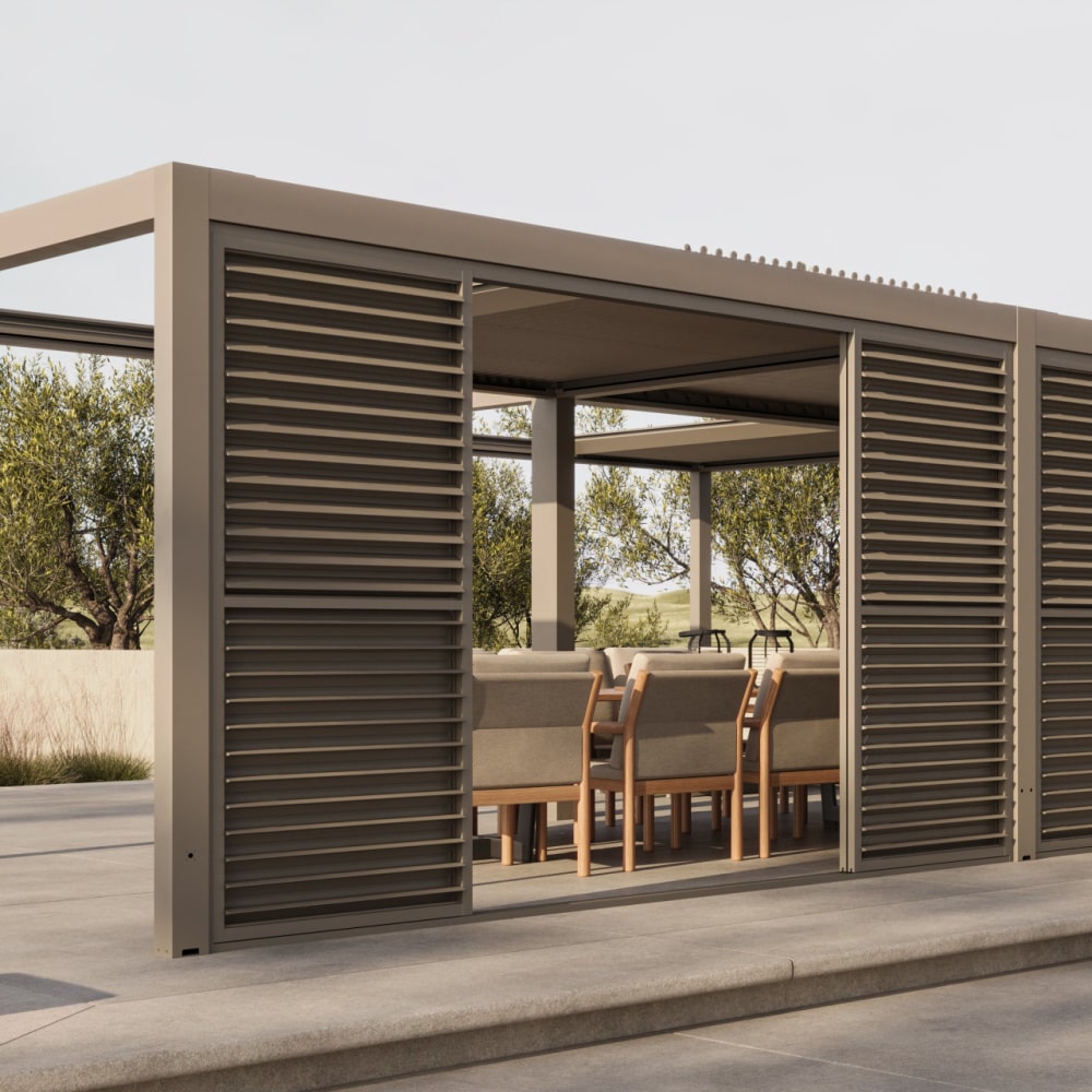 suns lifestyle luxe louvered roof led pergola side panel close view