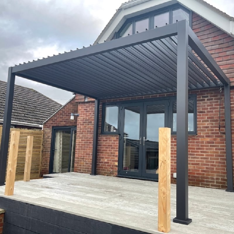 suns lifestyle rota vented pergola wall installation